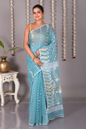 Light Green Cotton Jamdani Saree - Keya Seth Exclusive