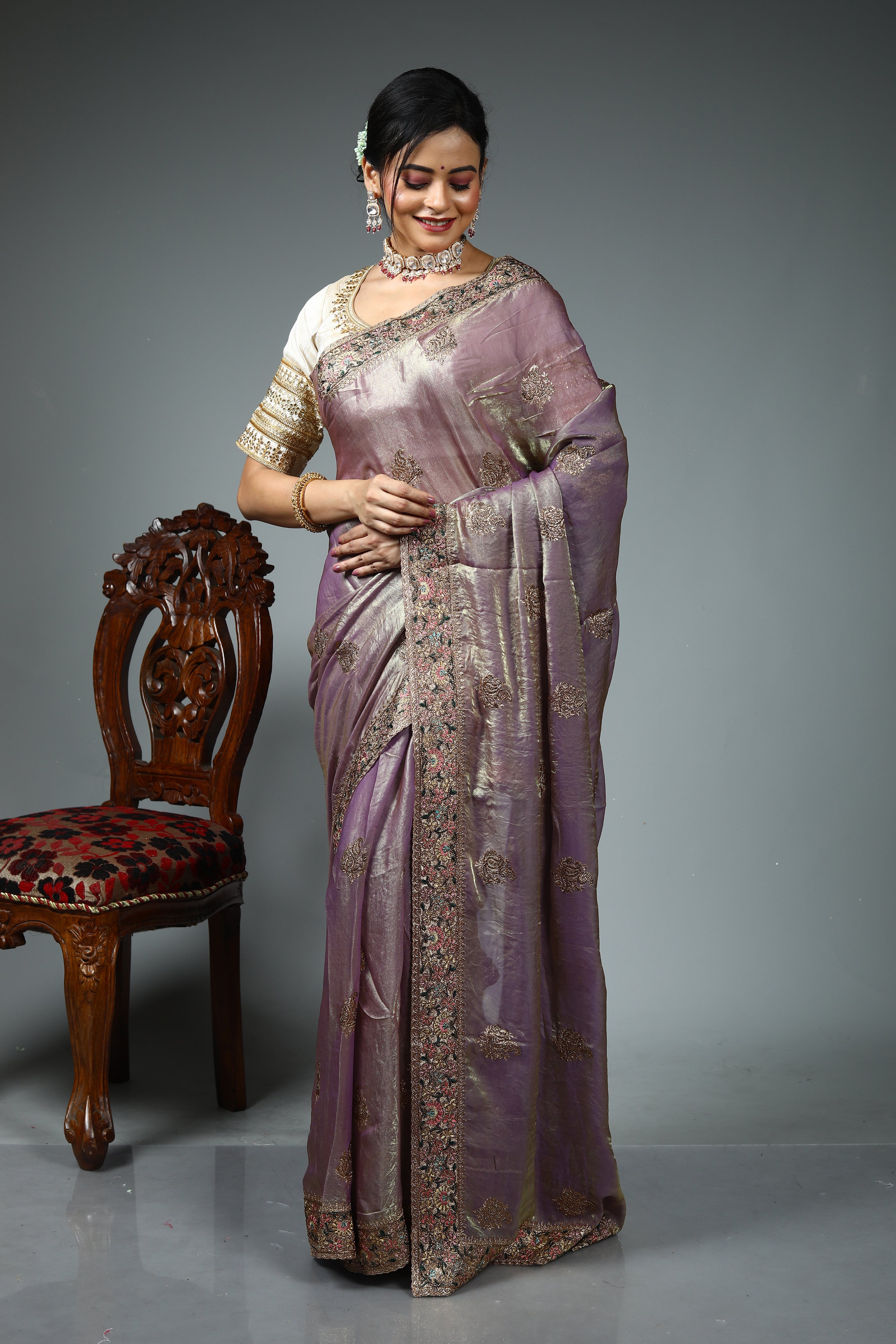 Purple Blended Georgette Saree