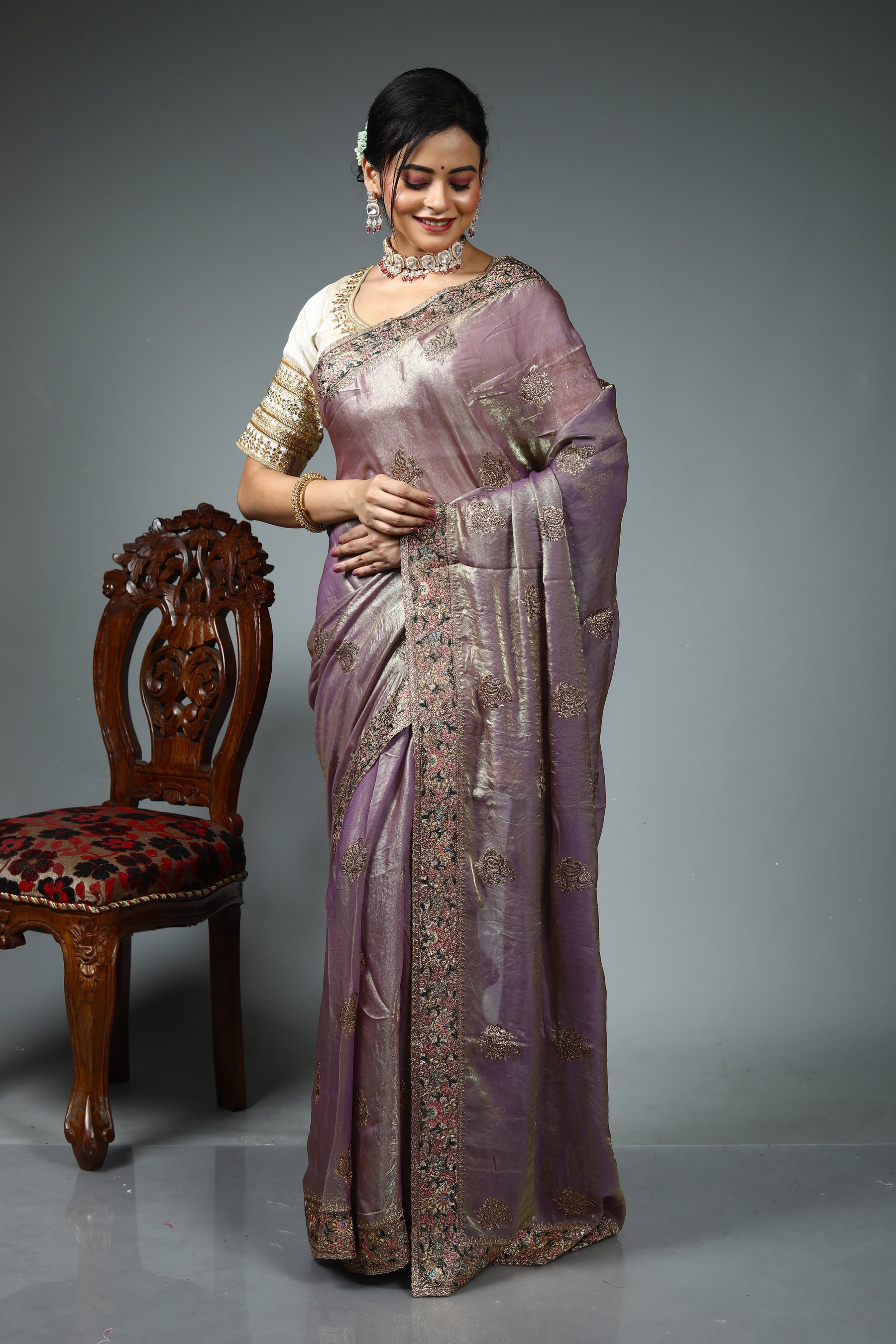 Purple Blended Georgette Saree
