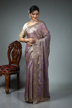 Purple Blended Georgette Saree