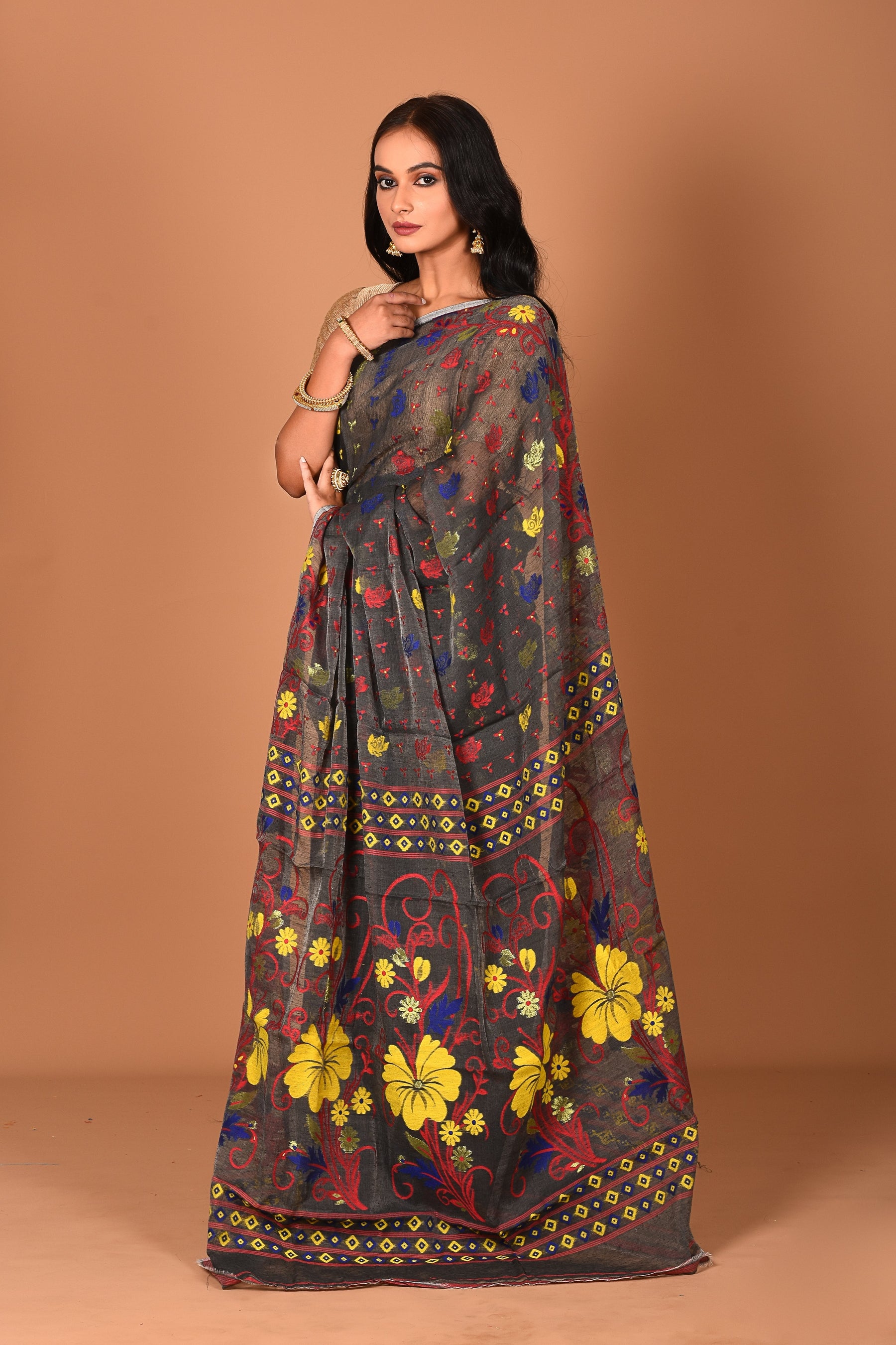 Charcoal Black Jamdani Saree - Keya Seth Exclusive