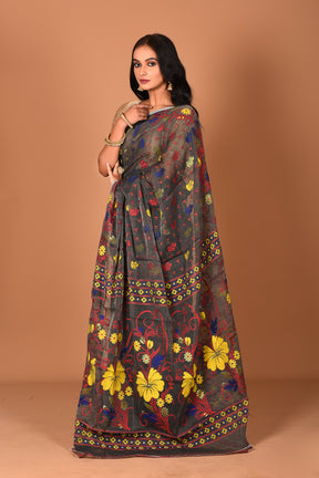 Charcoal Black Jamdani Saree - Keya Seth Exclusive