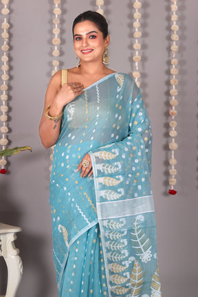 Light Green Cotton Jamdani Saree - Keya Seth Exclusive