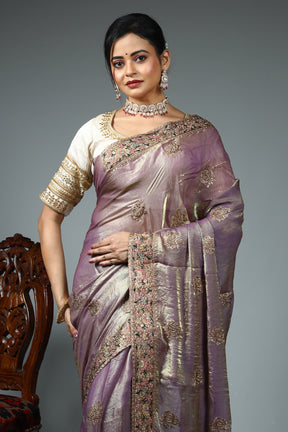 Purple Blended Georgette Saree