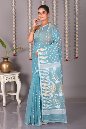 Light Green Cotton Jamdani Saree - Keya Seth Exclusive