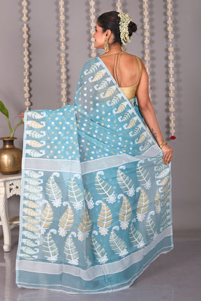 Light Green Cotton Jamdani Saree - Keya Seth Exclusive