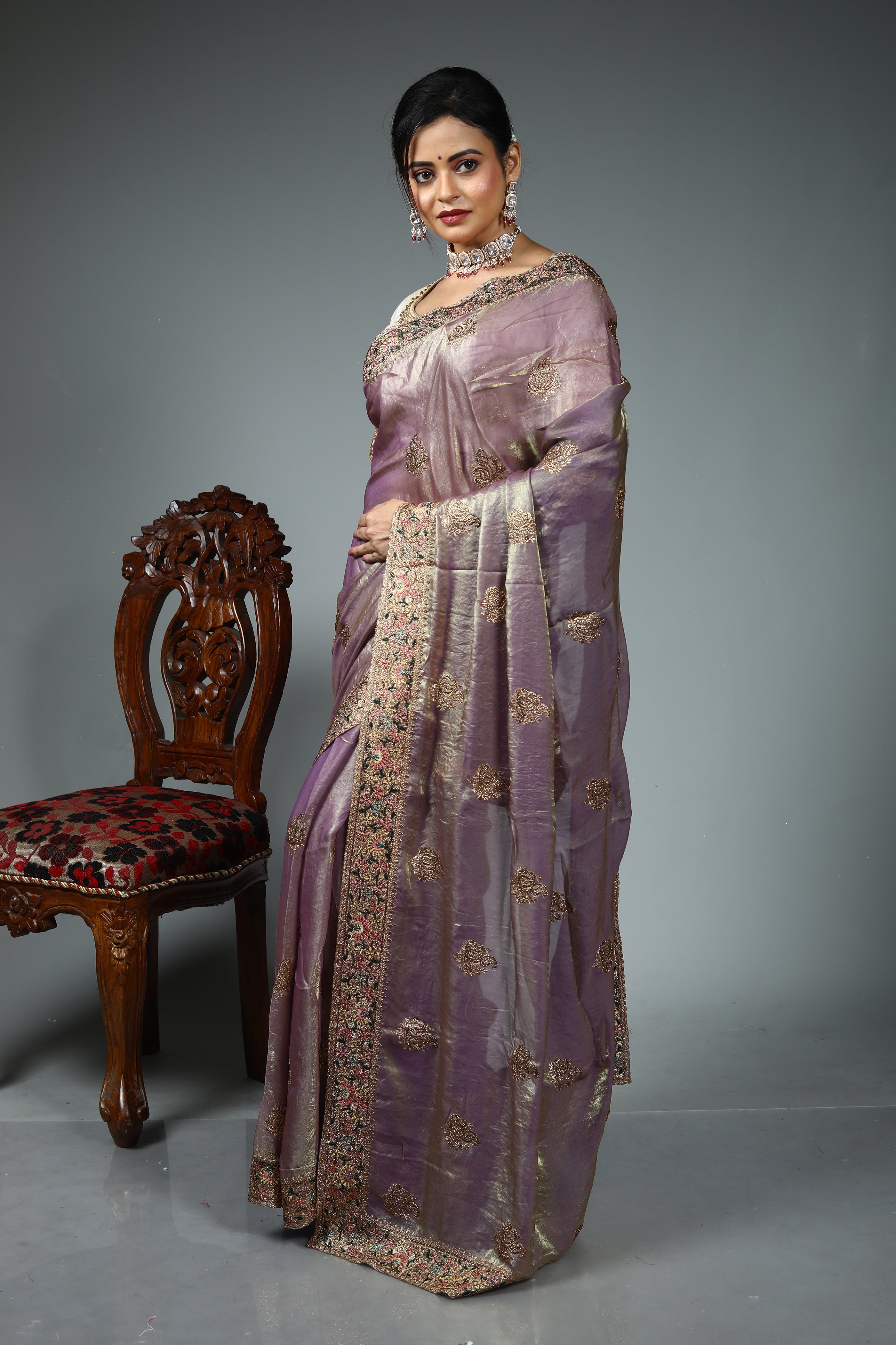 Purple Blended Georgette Saree