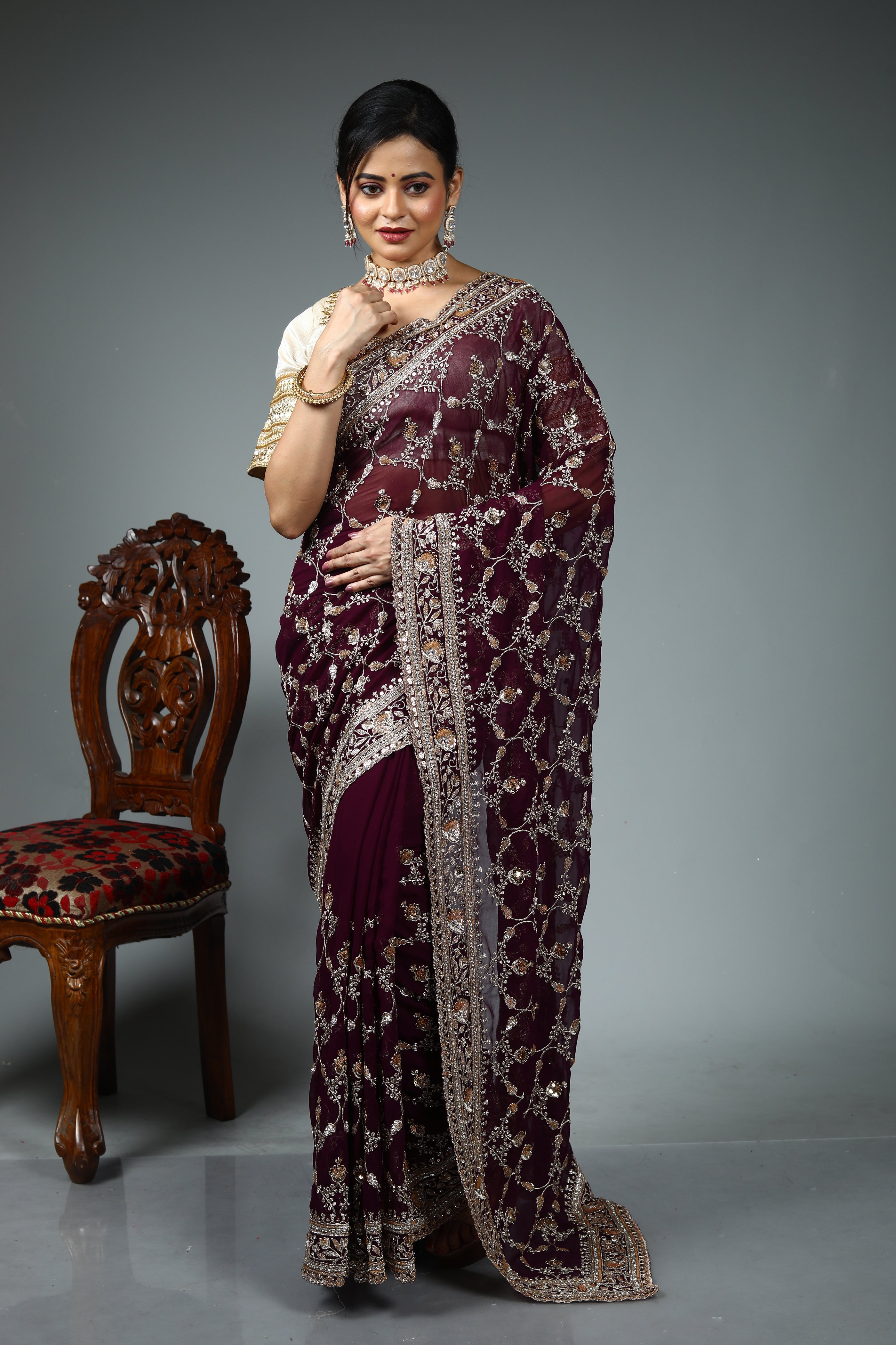 Wine Jimmy Choo Saree