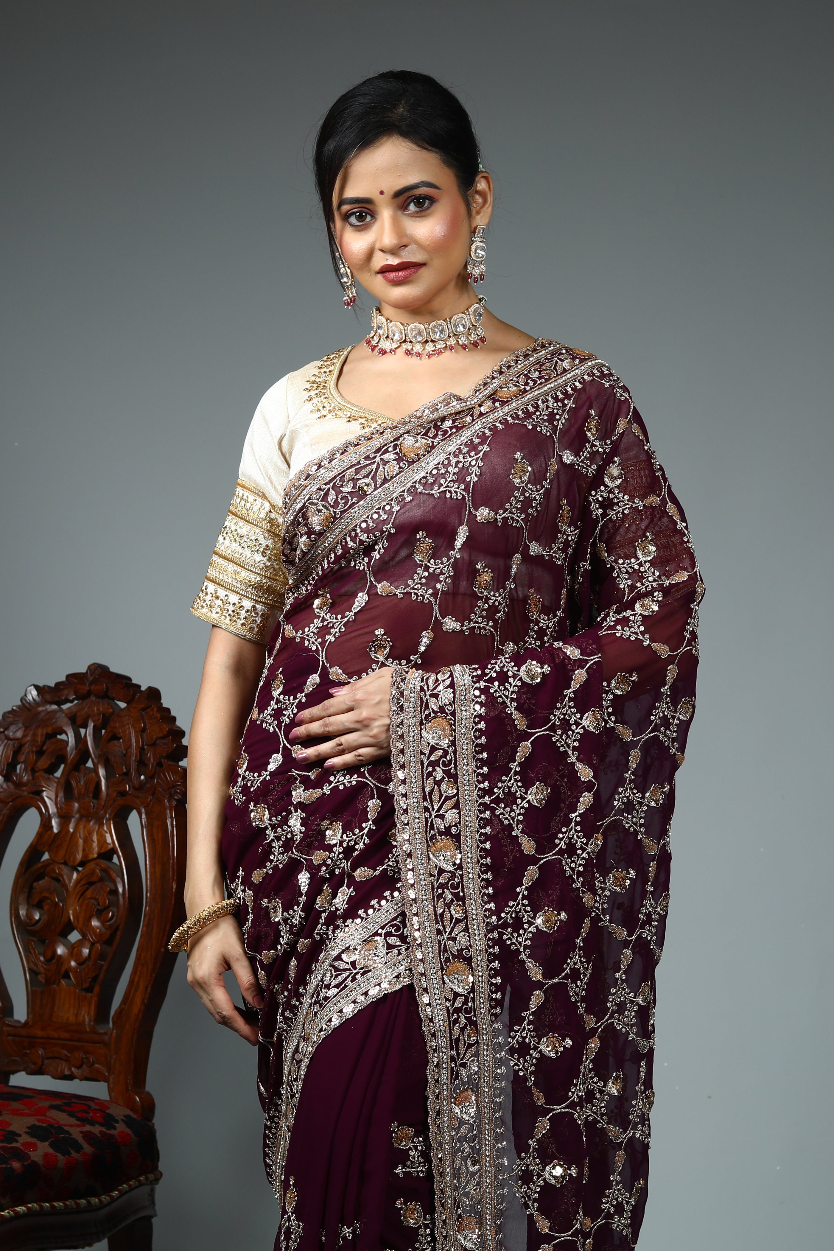 Wine Jimmy Choo Saree
