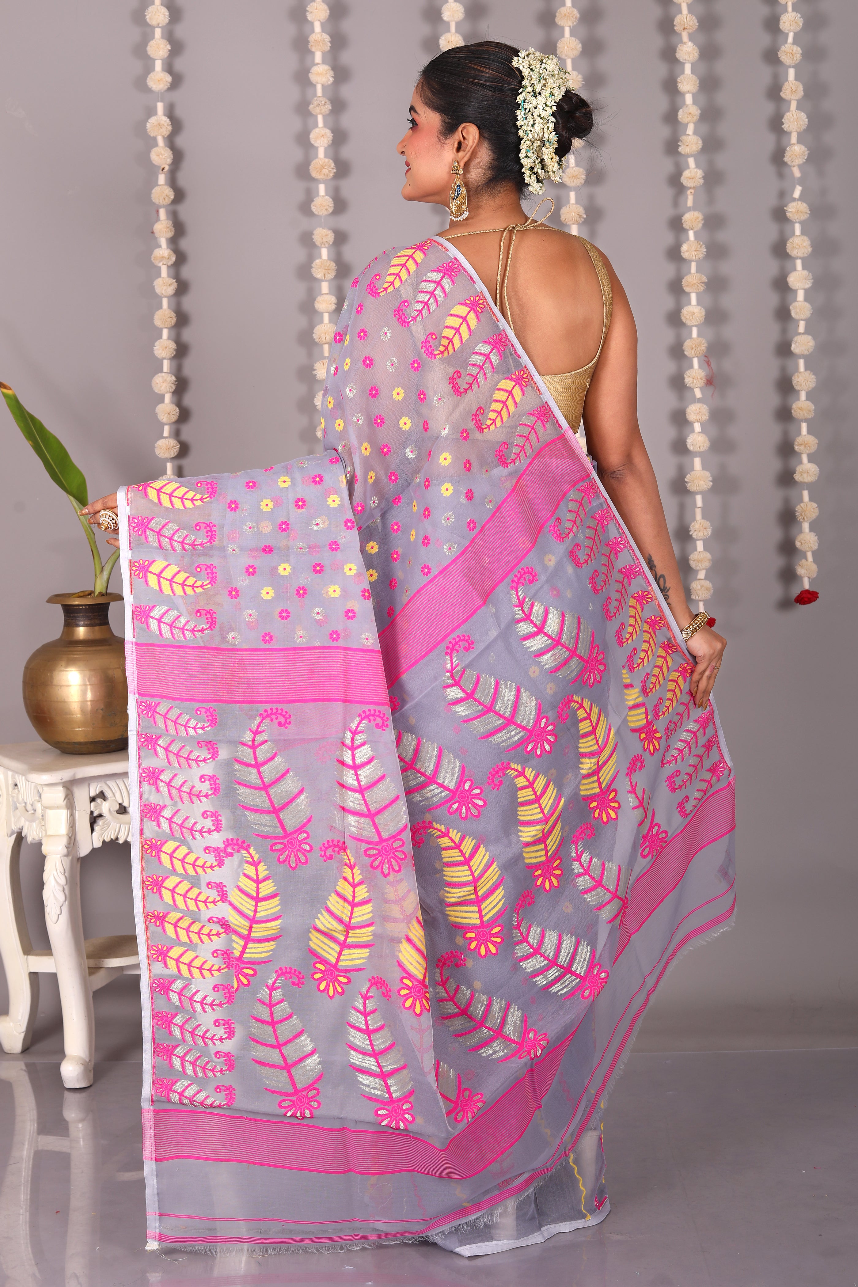 Grey Cotton Jamdani Saree - Keya Seth Exclusive