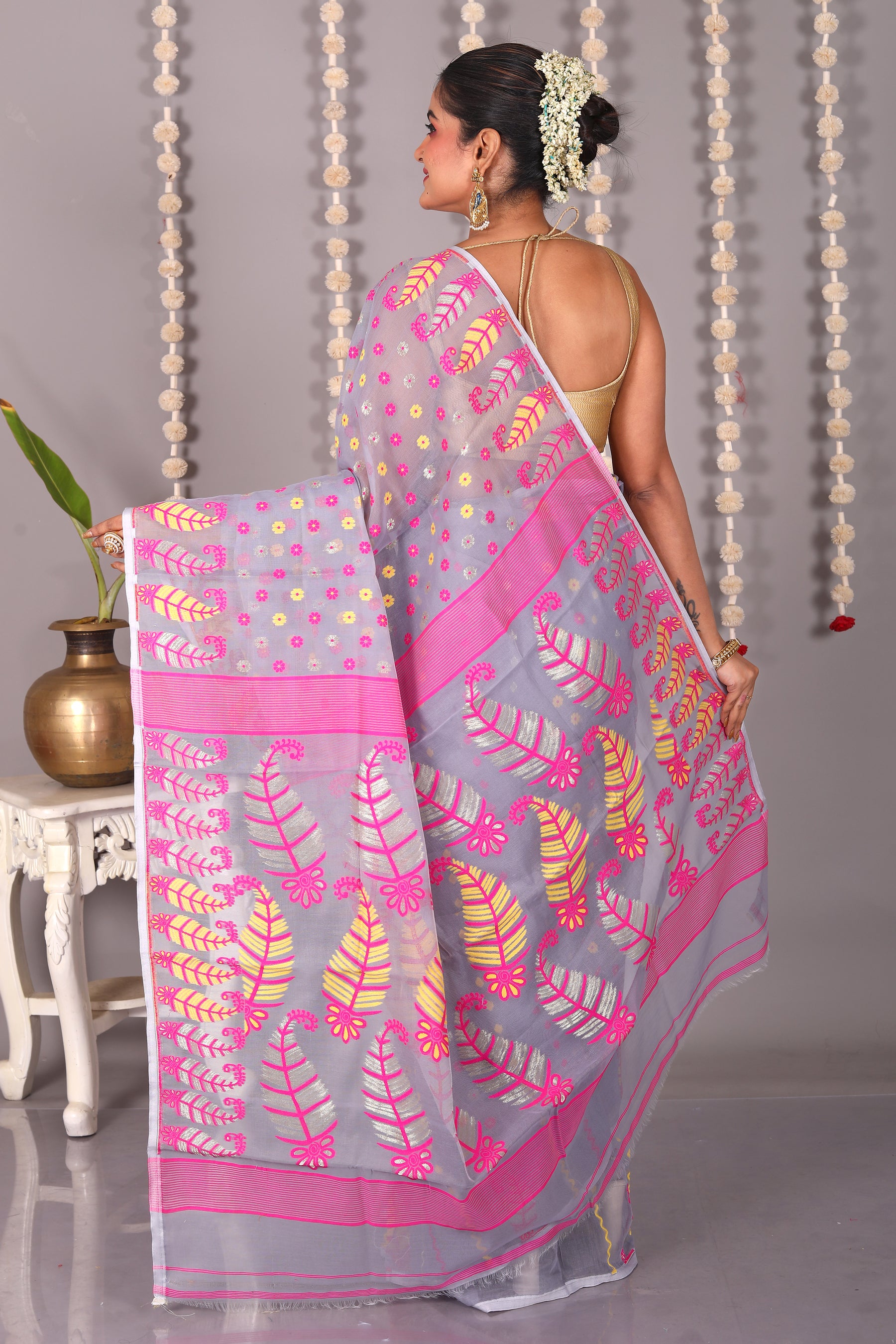 Grey Cotton Jamdani Saree - Keya Seth Exclusive
