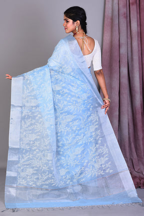 Sky Blue Blended Silk Saree with ThreadWorks - Keya Seth Exclusive