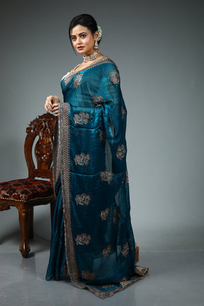 Sea Green Blended Georgette Saree