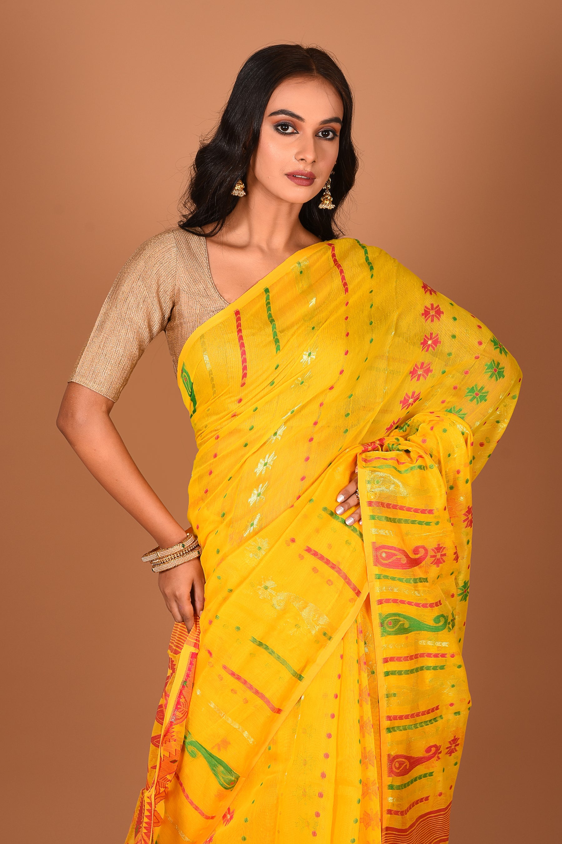 Mustard Yellow Jamdani Saree - Keya Seth Exclusive