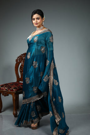 Sea Green Blended Georgette Saree