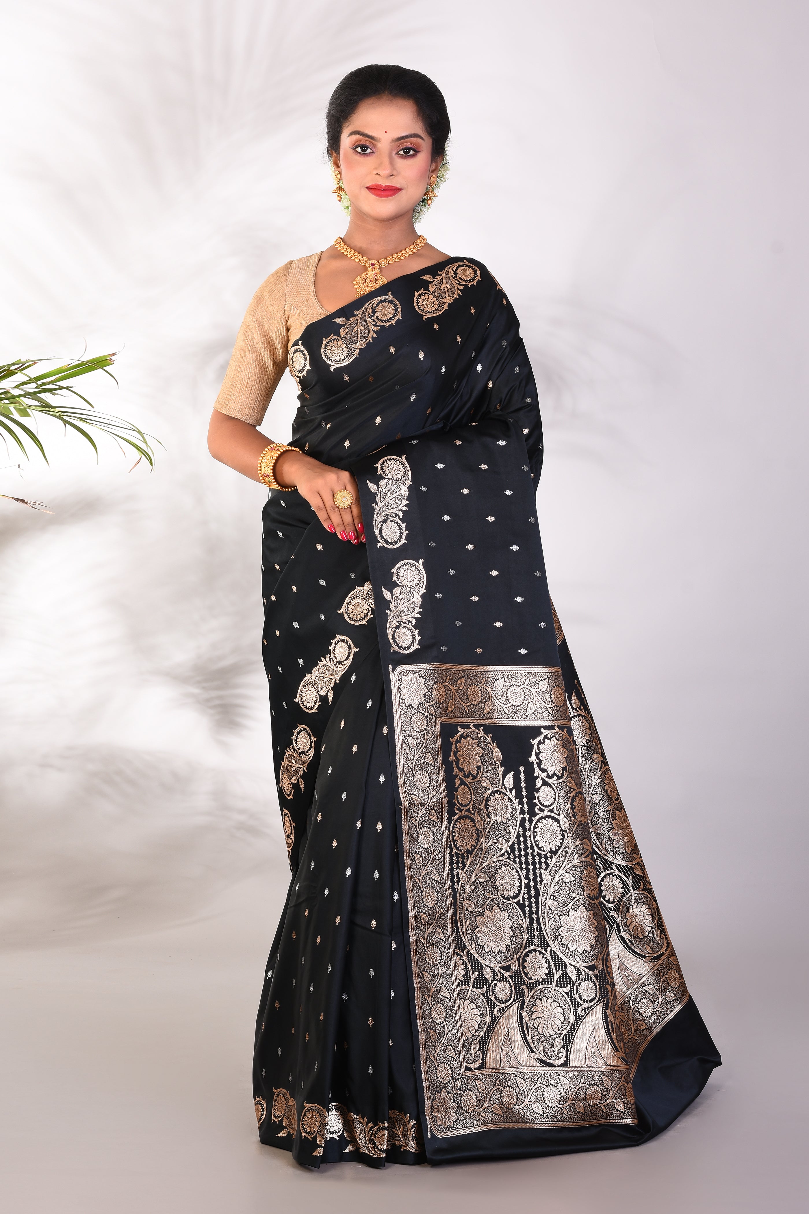 Soft Black Mushroo Silk Saree - Keya Seth Exclusive