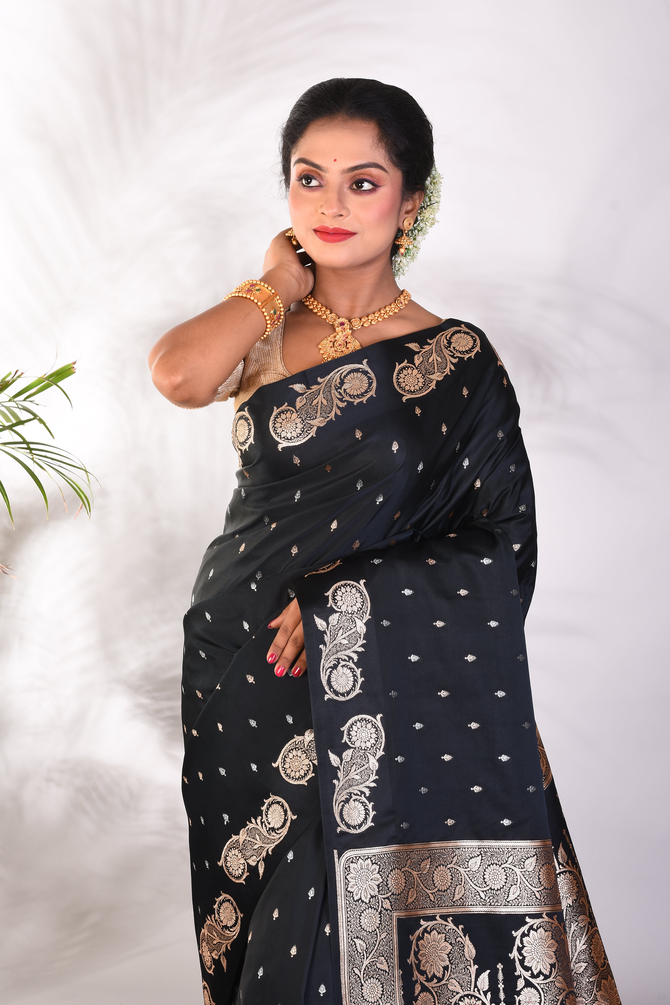 Soft Black Mushroo Silk Saree - Keya Seth Exclusive
