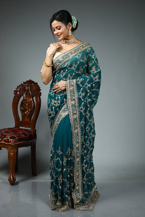 Green Blended Goergette Saree