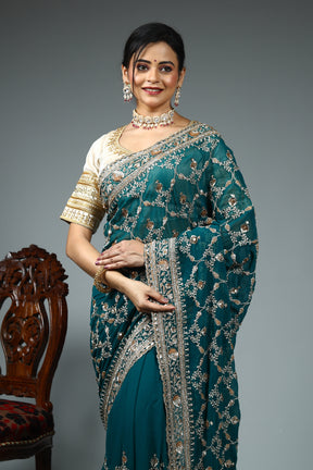 Green Blended Goergette Saree