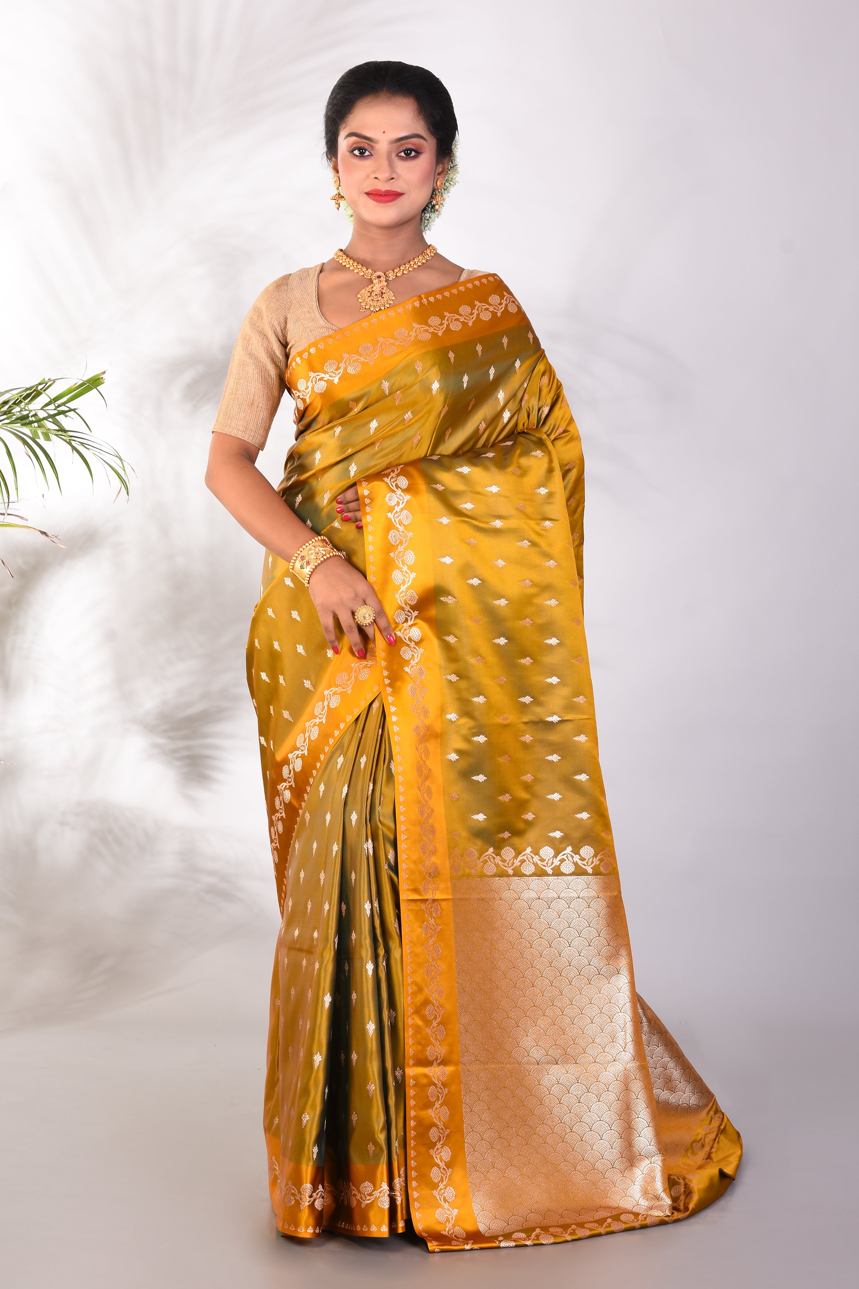 Soft Mustard Mushroo Silk Saree - Keya Seth Exclusive