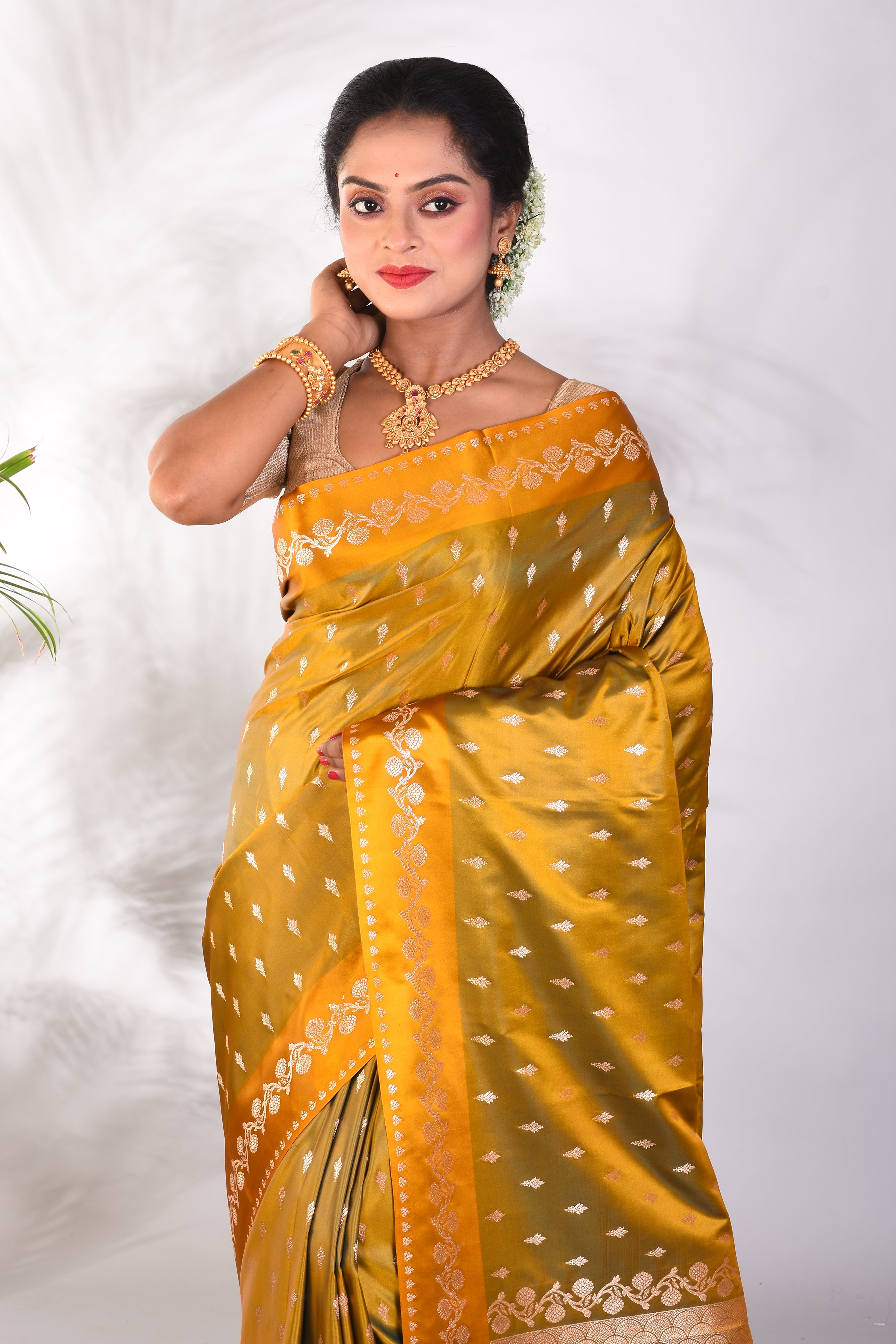 Soft Mustard Mushroo Silk Saree - Keya Seth Exclusive