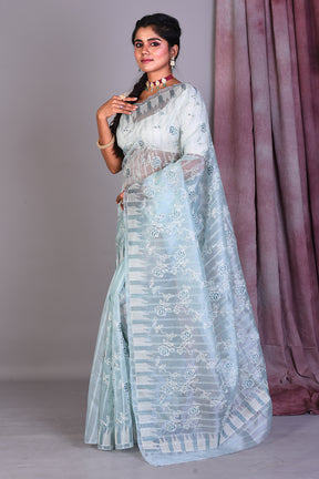 Sea Green Blended Organza Saree with ThreadWorks - Keya Seth Exclusive