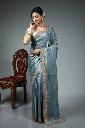 Light Grey Blended Georgette Saree