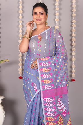Grey Cotton Jamdani Saree - Keya Seth Exclusive