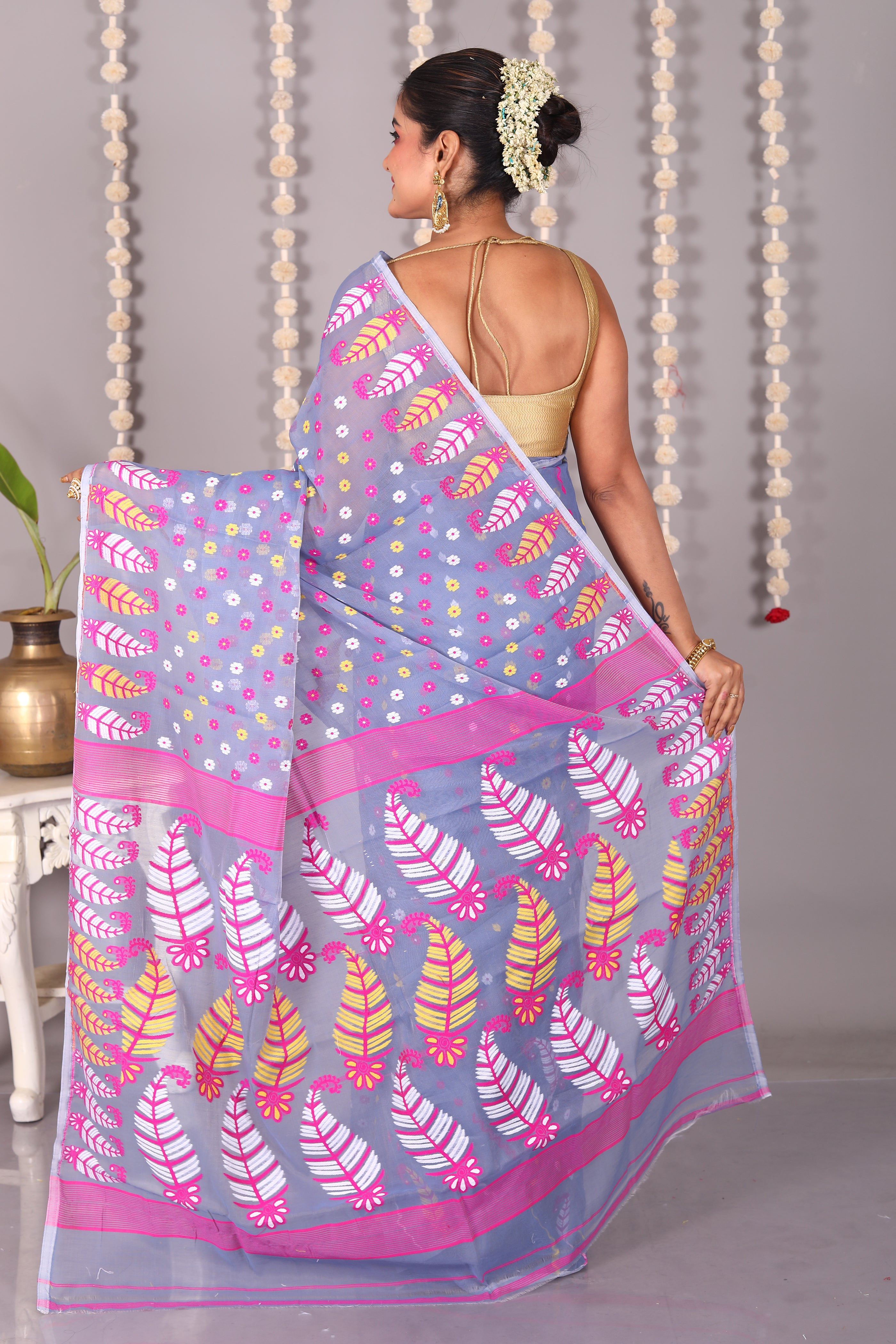 Grey Cotton Jamdani Saree - Keya Seth Exclusive