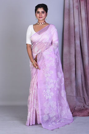 Light Pink Blended Organza Saree with ThreadWorks - Keya Seth Exclusive