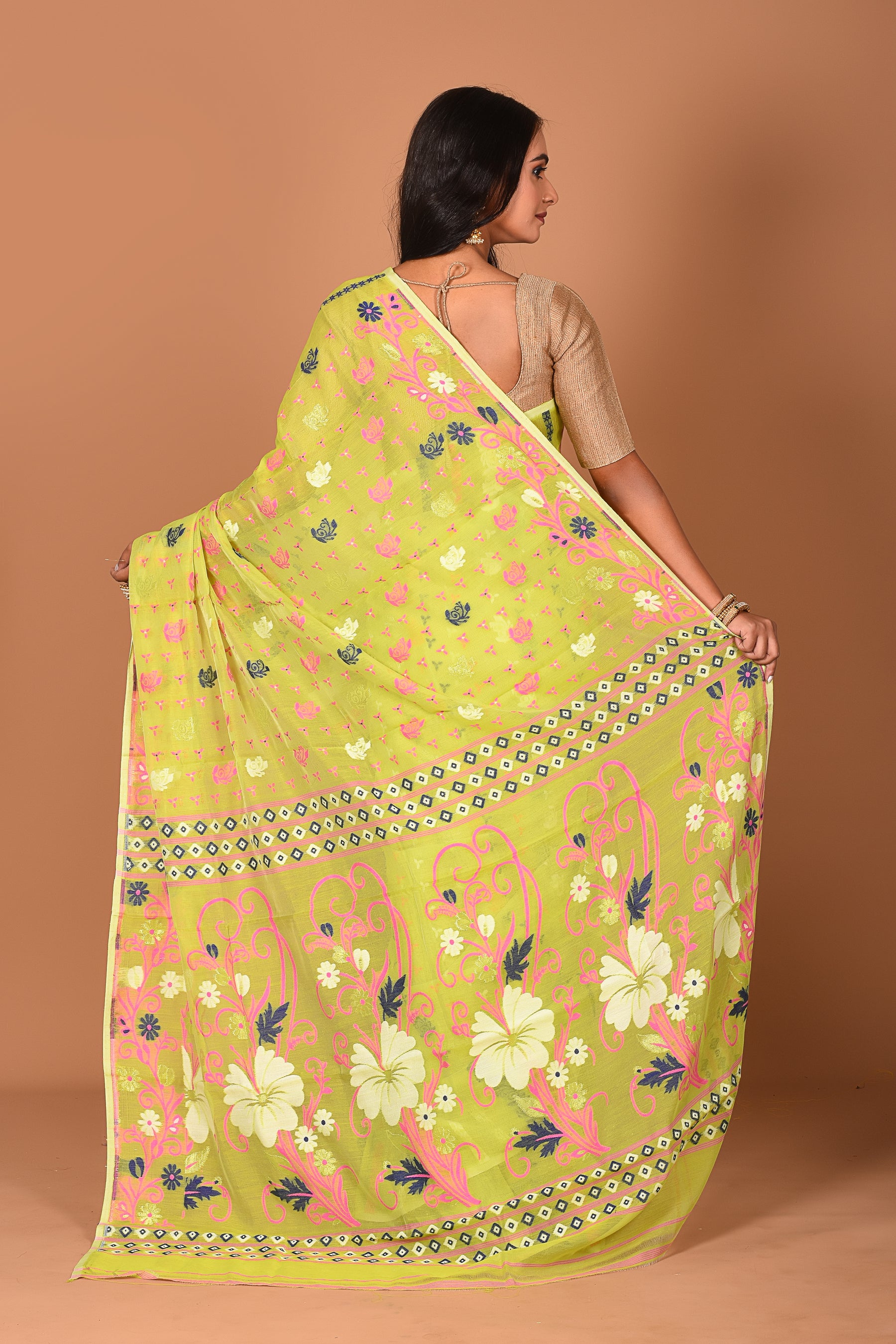 Lime Green Jamdani Saree - Keya Seth Exclusive