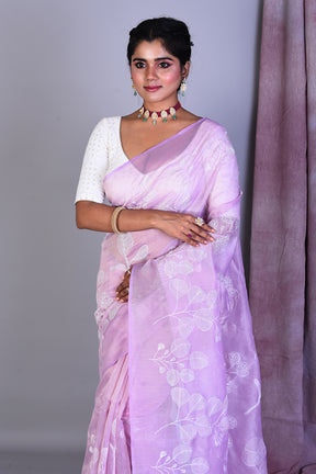 Light Pink Blended Organza Saree with ThreadWorks - Keya Seth Exclusive