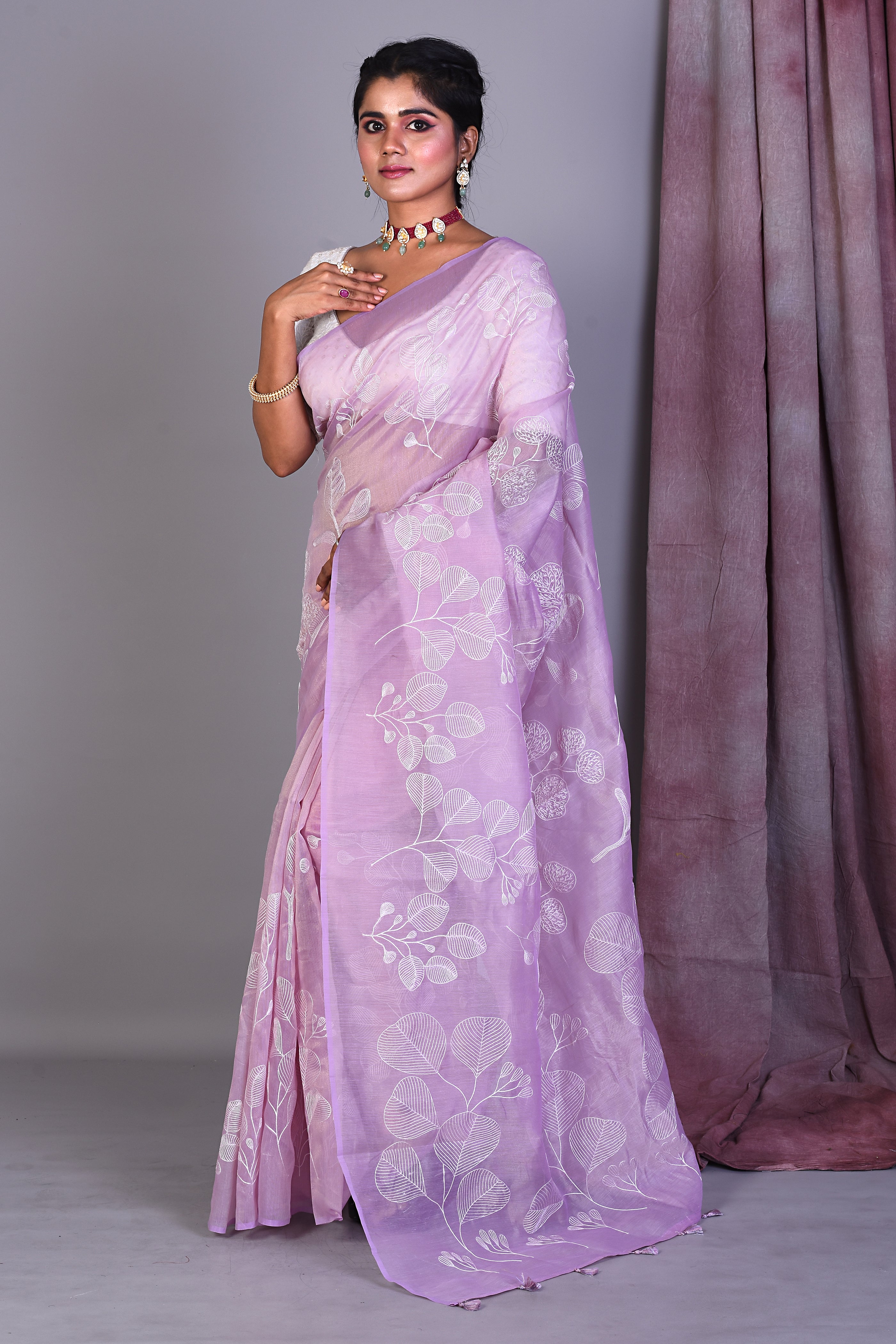 Light Pink Blended Organza Saree with ThreadWorks - Keya Seth Exclusive