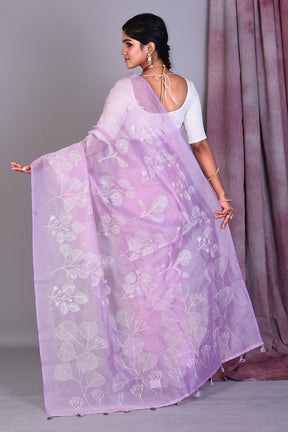 Light Pink Blended Organza Saree with ThreadWorks - Keya Seth Exclusive