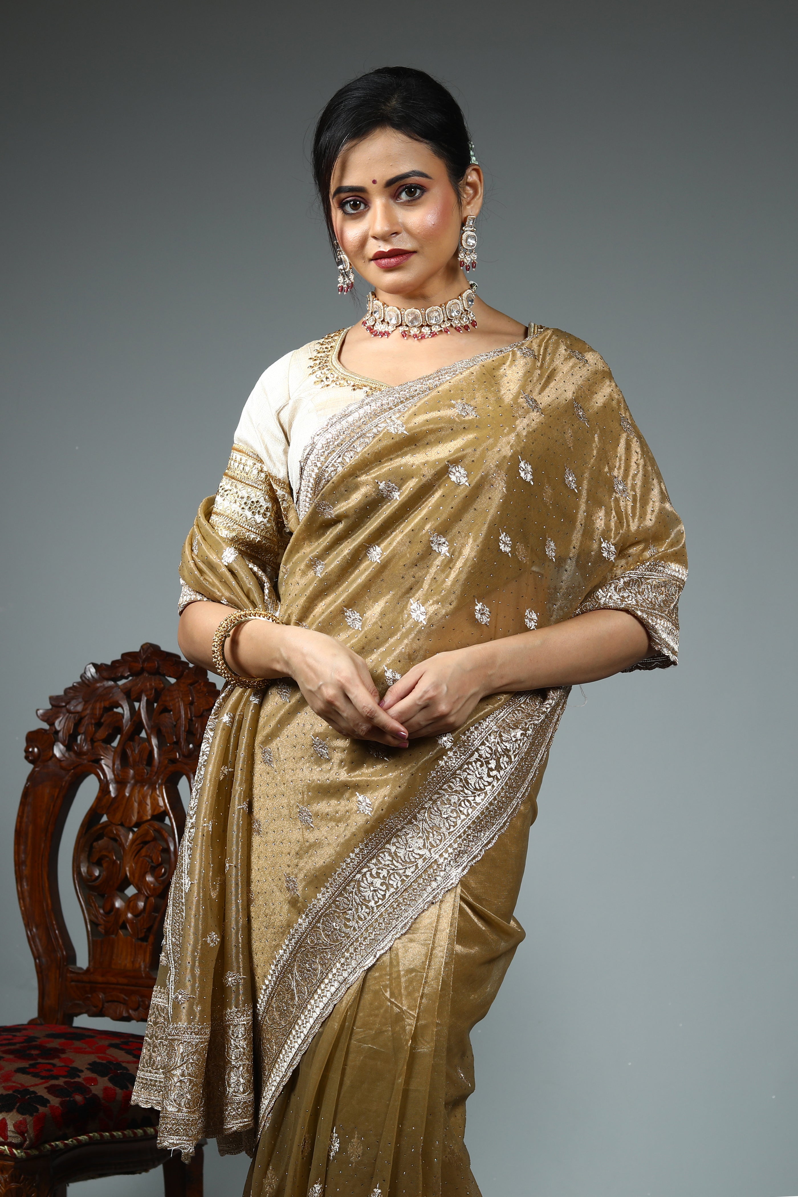 Light Yellow Blended Georgette Saree