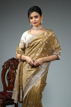 Light Yellow Blended Georgette Saree