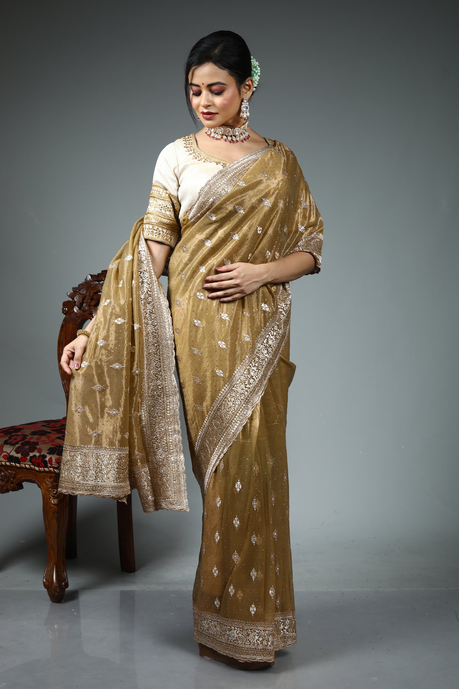 Light Yellow Blended Georgette Saree
