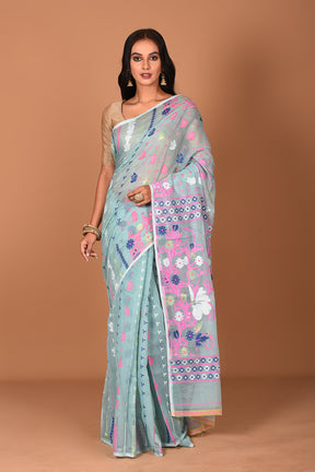 Light Blue Jamdani Saree - Keya Seth Exclusive