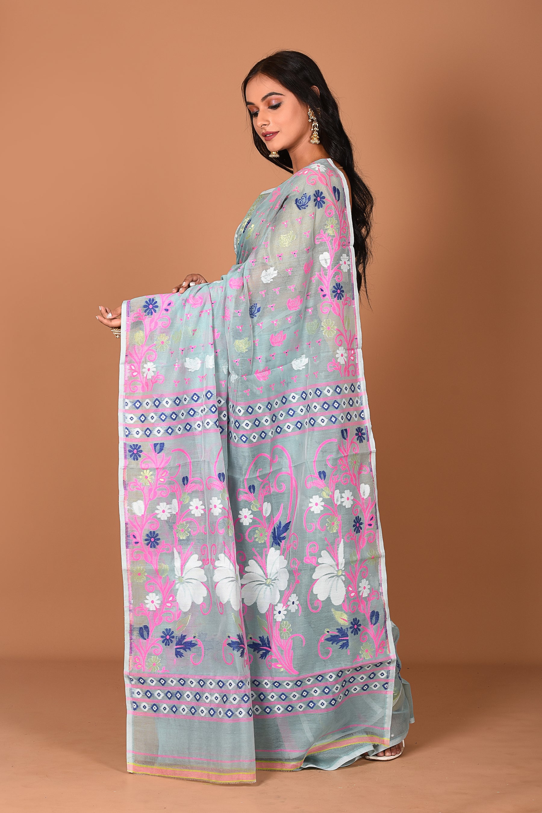 Light Blue Jamdani Saree - Keya Seth Exclusive