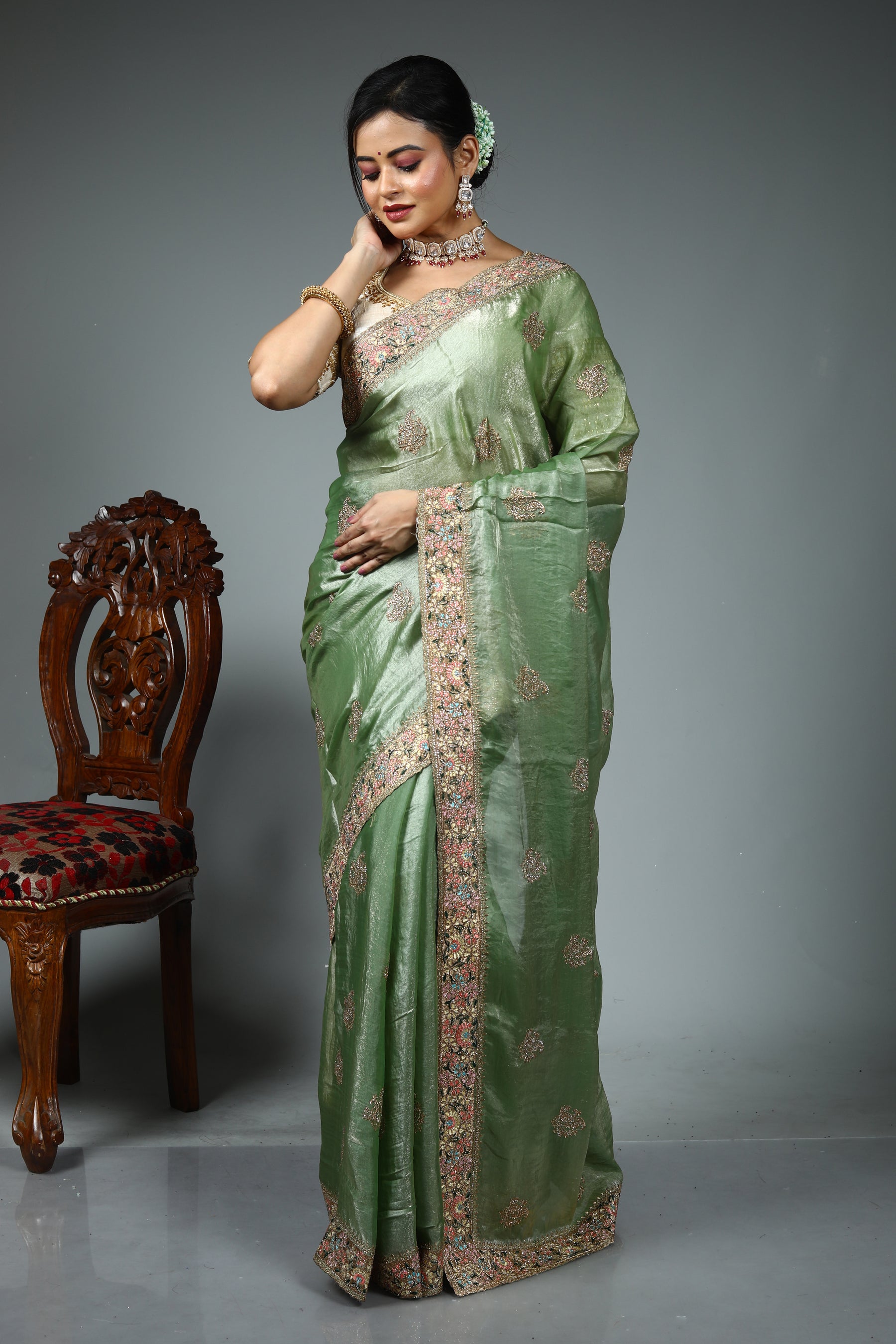 Green Blended Georgette Saree