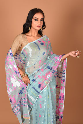 Light Blue Jamdani Saree - Keya Seth Exclusive