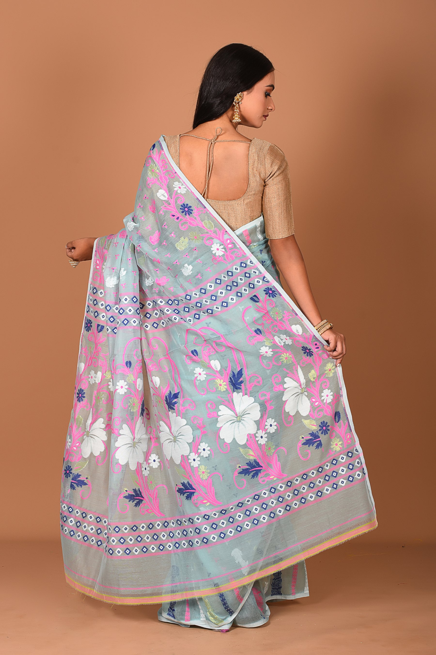 Light Blue Jamdani Saree - Keya Seth Exclusive