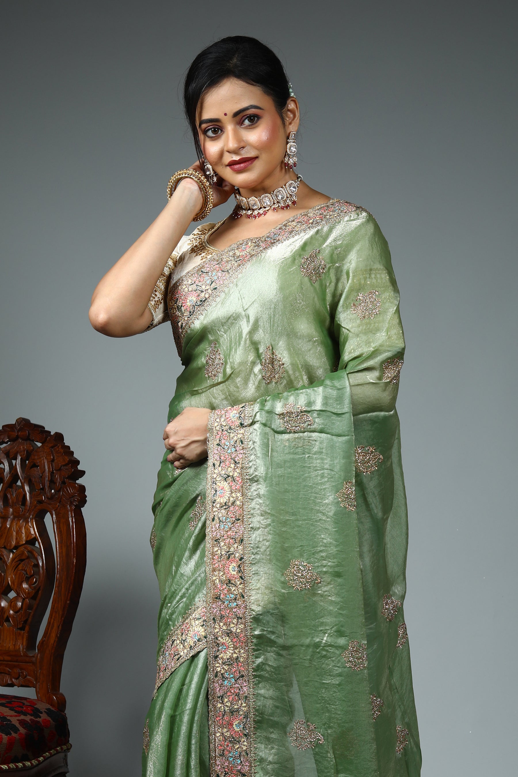 Green Blended Georgette Saree