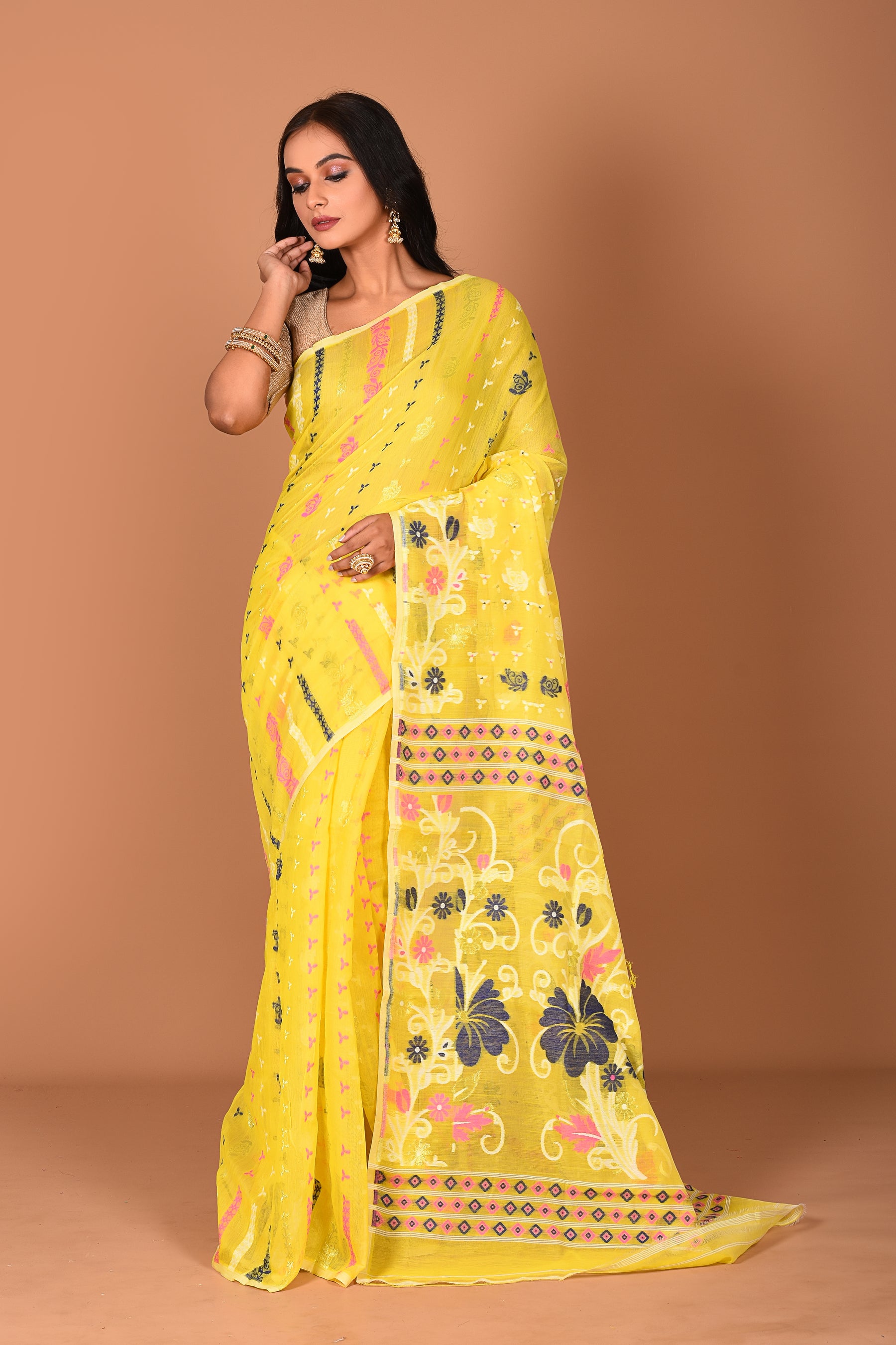 Bright Yellow Jamdani Saree - Keya Seth Exclusive