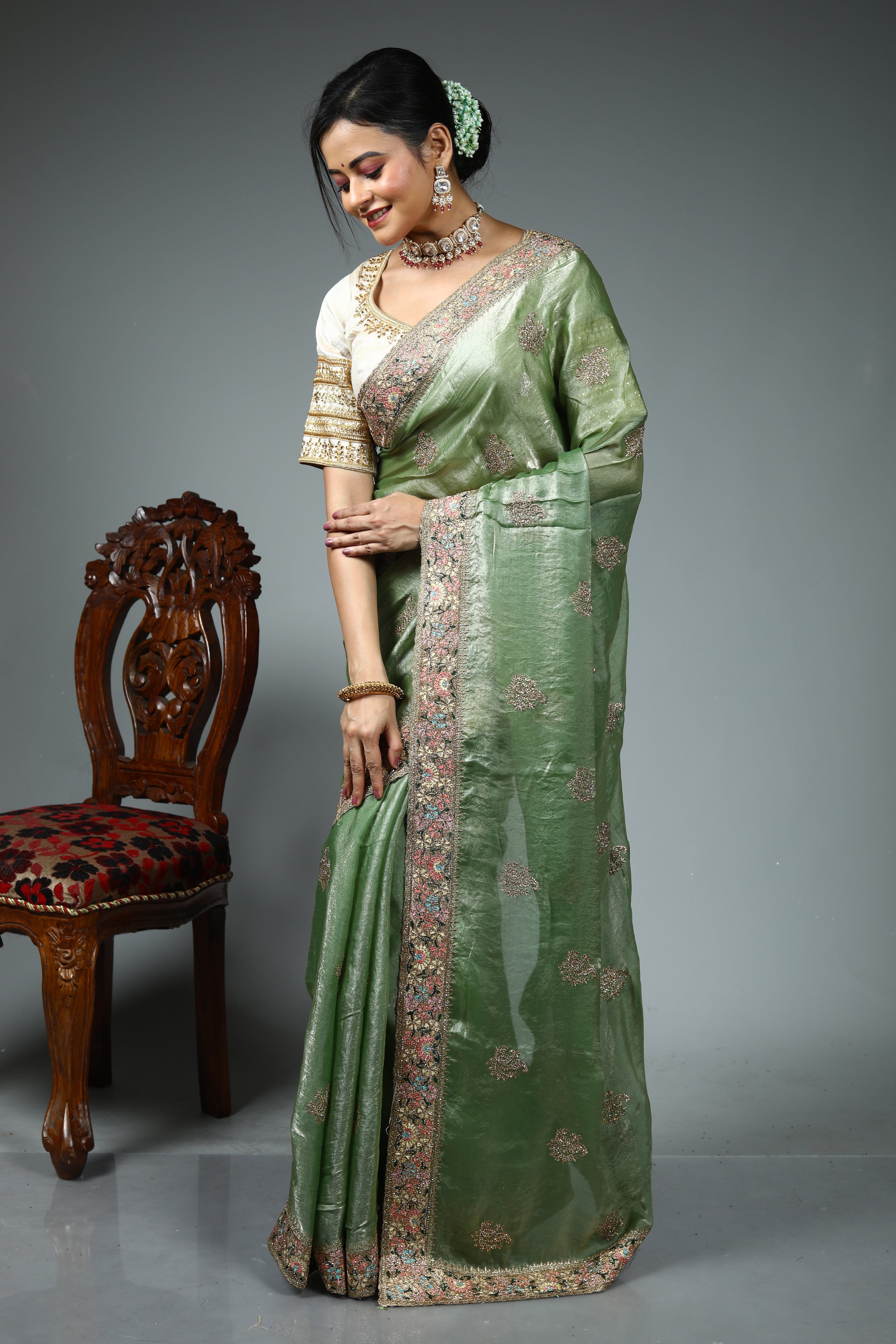 Green Blended Georgette Saree