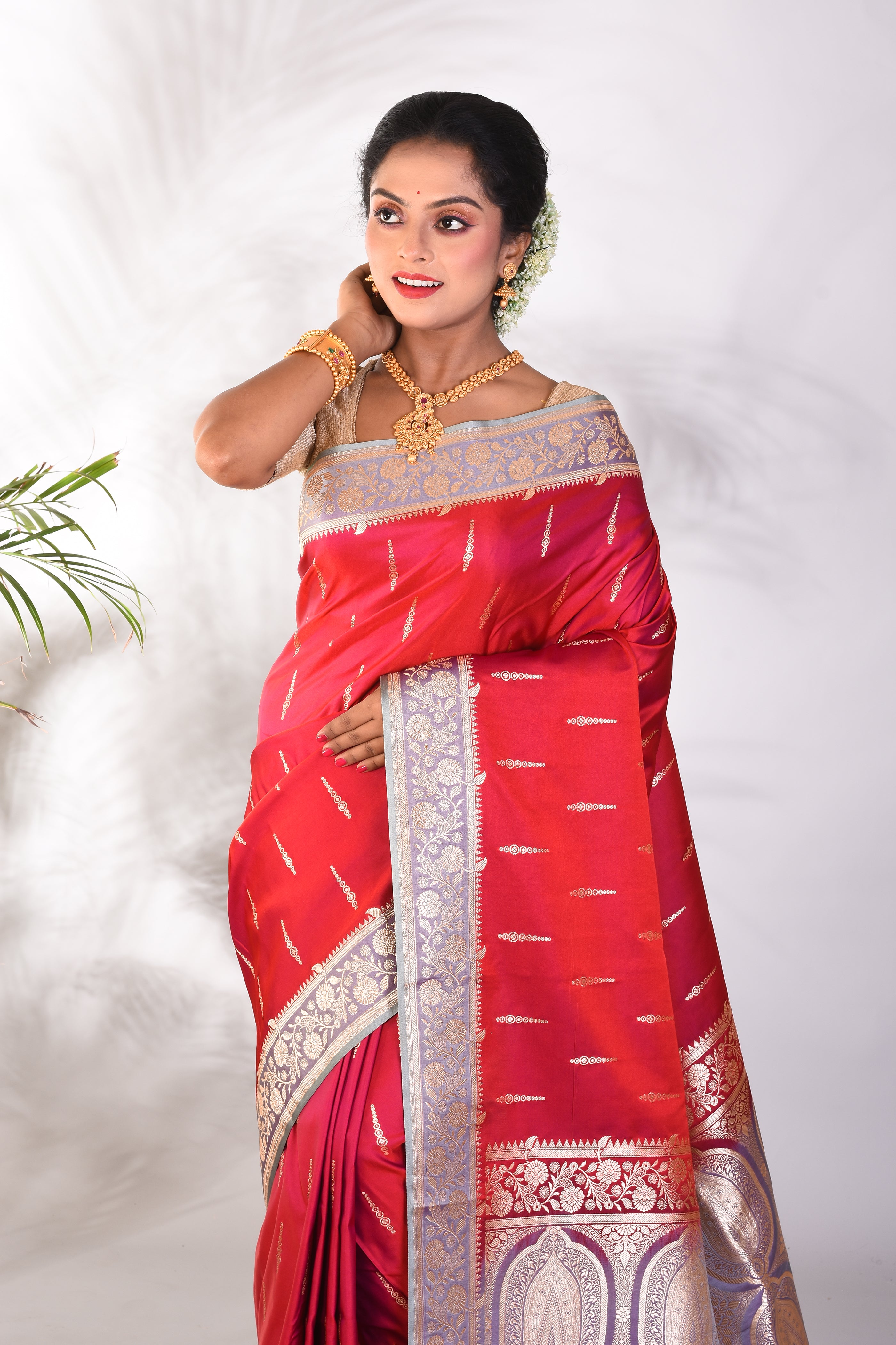 Maroon Mushroo Silk Saree - Keya Seth Exclusive