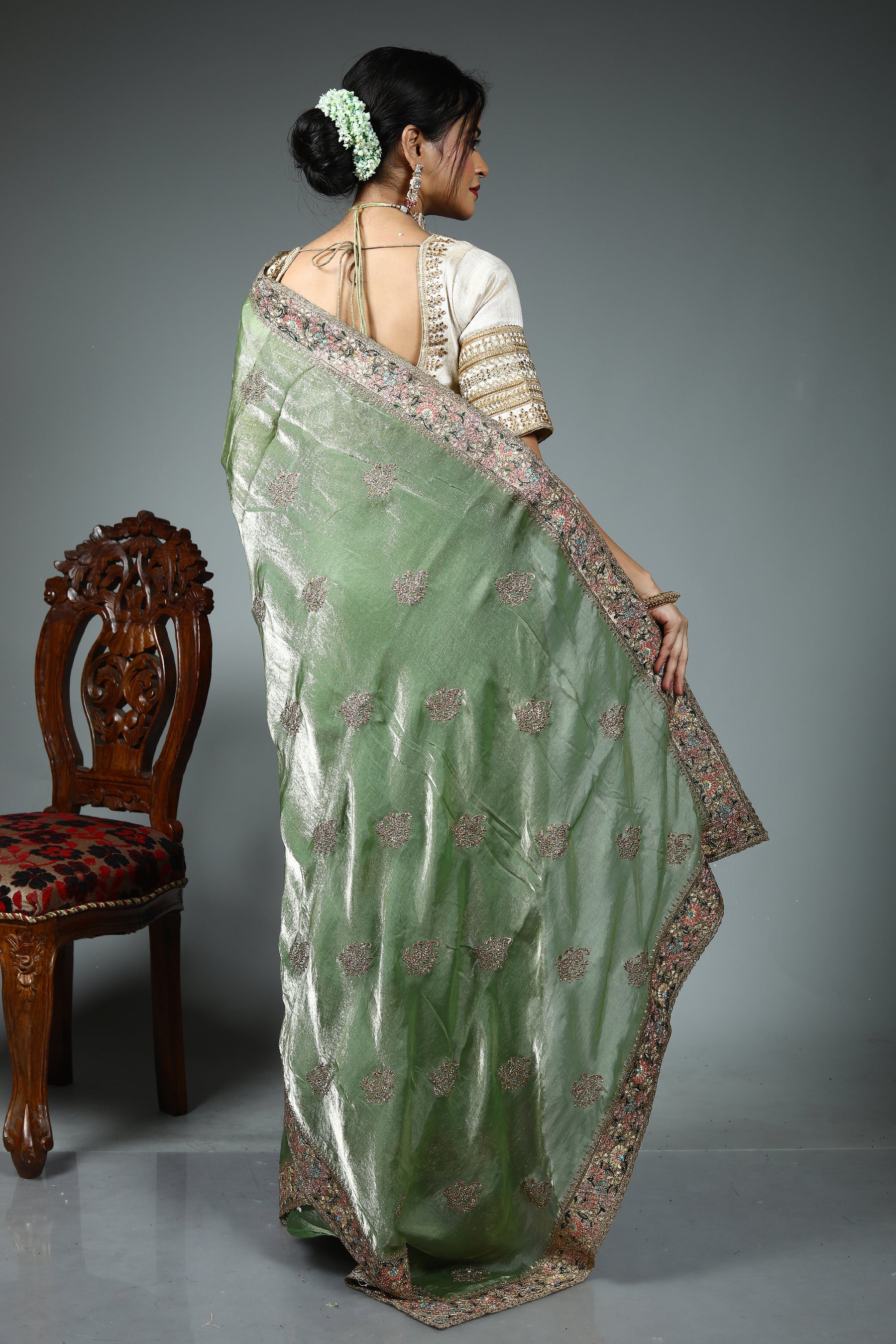 Green Blended Georgette Saree