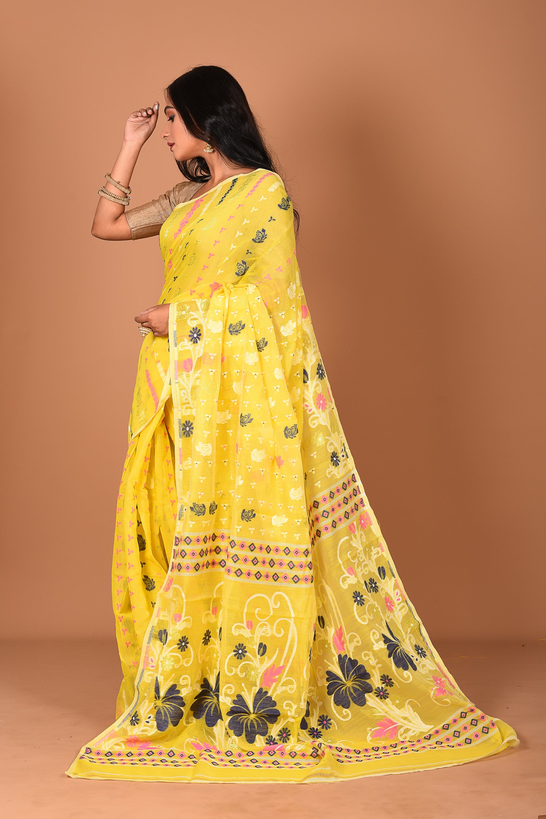 Bright Yellow Jamdani Saree - Keya Seth Exclusive