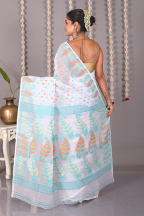 White Cotton Jamdani Saree - Keya Seth Exclusive
