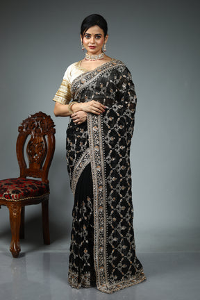 Black Blended Georgette Saree